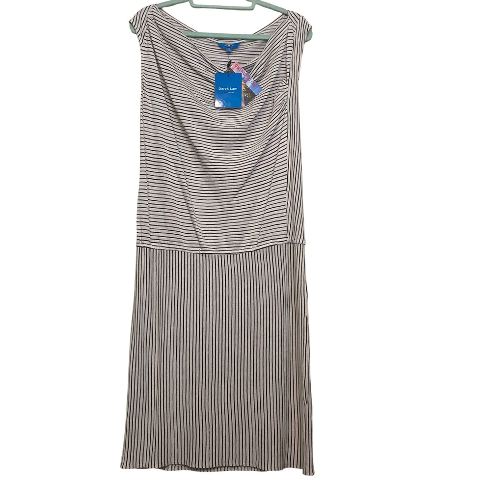 Derek Lam for DesigNation Striped Cowl Neck Midi Dress Natural Combo M NEW